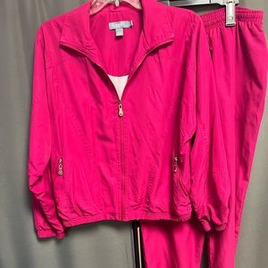 Vintage Koret Womens Lined wind suit. Hot Barbie Pink! Size M
